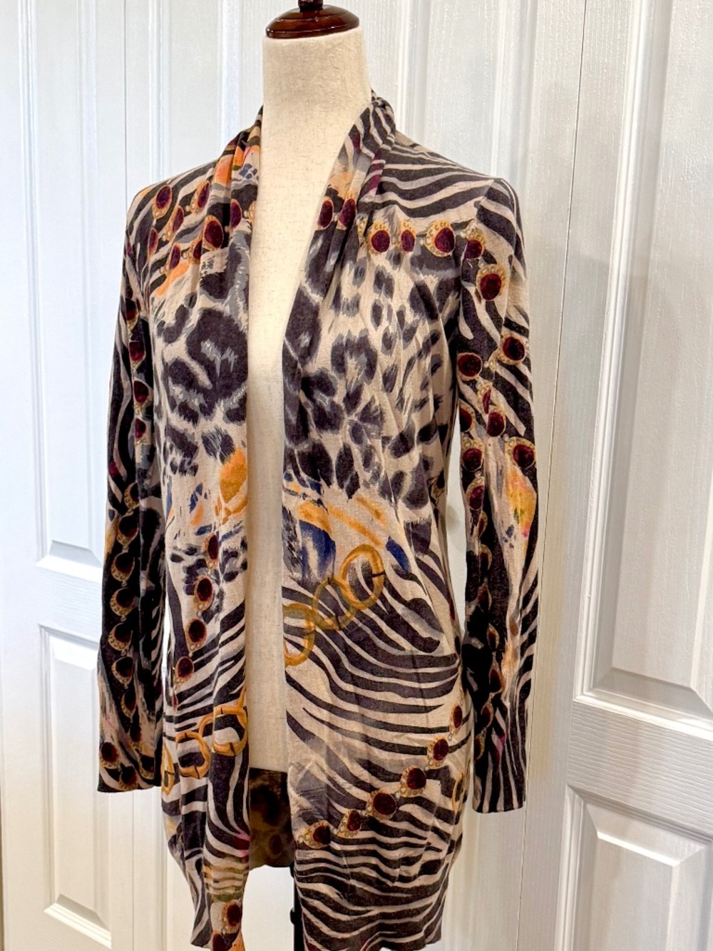 Woman's Size Small Exotic Cardigan Sweater by Le Lis Blanc, Cotton Angora blend